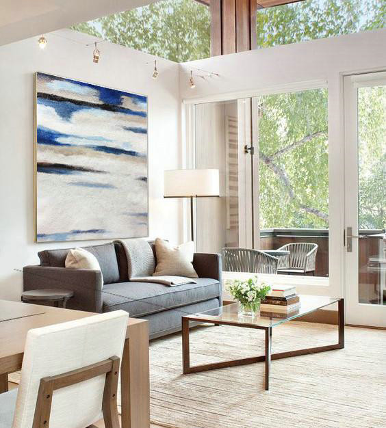 Original Extra Large Wall Art,Oversized Abstract Landscape Painting,Original Art Acrylic Painting,White,Gray,Blue.etc